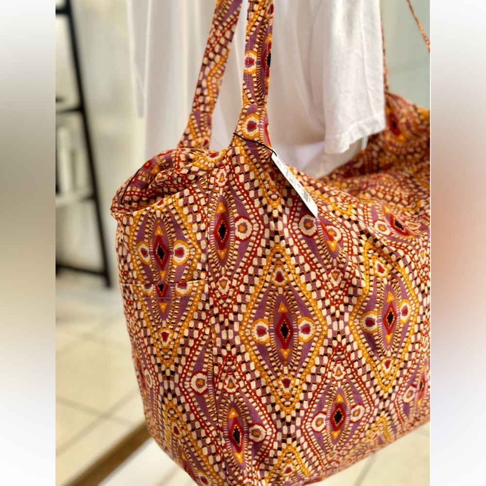 ZARA Cotton Fabric Shopper Cloth Shoulder TOTE Bag, Zipper and Pockets, XLarge - Picture 4 of 14